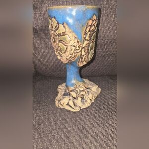 Artistic Blue and Tan Ceramic Goblet